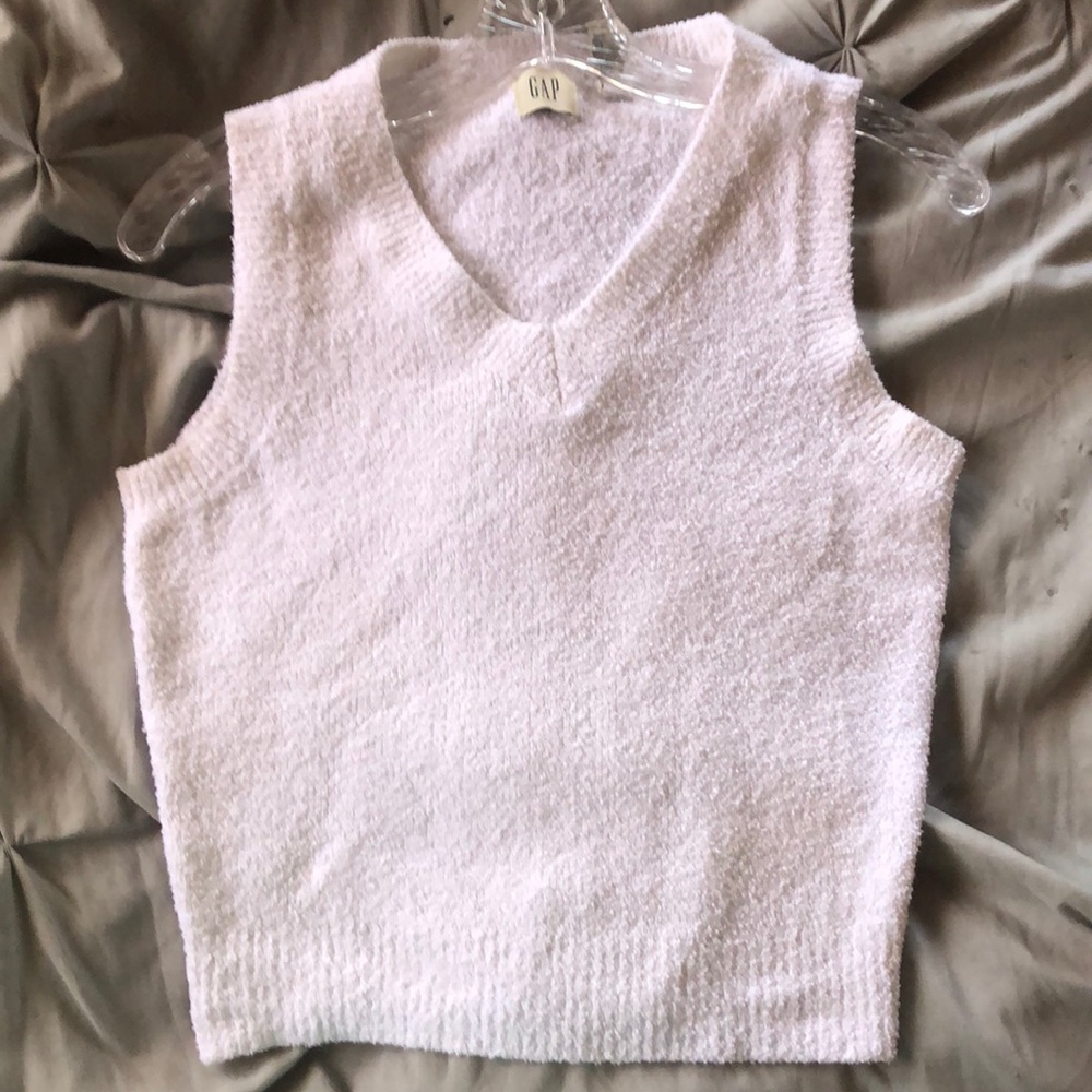 White Fuzzy Crop Top Sleeveless Sweater